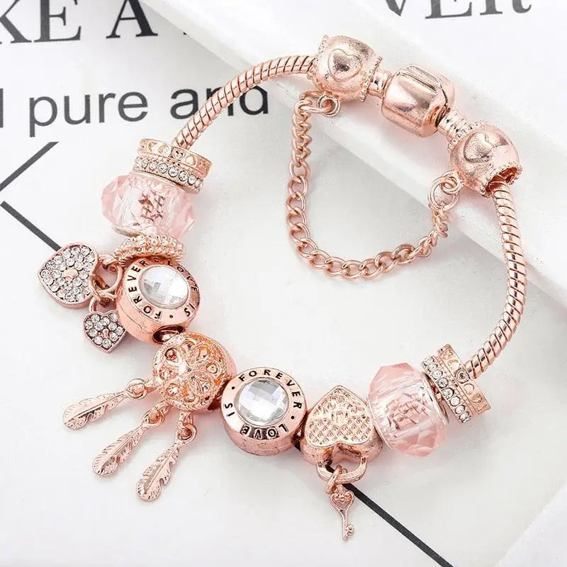 Traumfänger-Armband Rose mit enthaltenen Charms aus Sterlingsilber