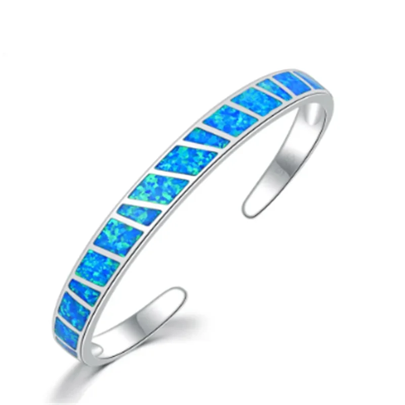 Verstellbares Armband Opal Blau Feuer aus Silber