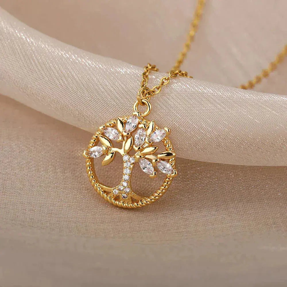 Collana Baum des Lebens aus Gold mit Zirkonia